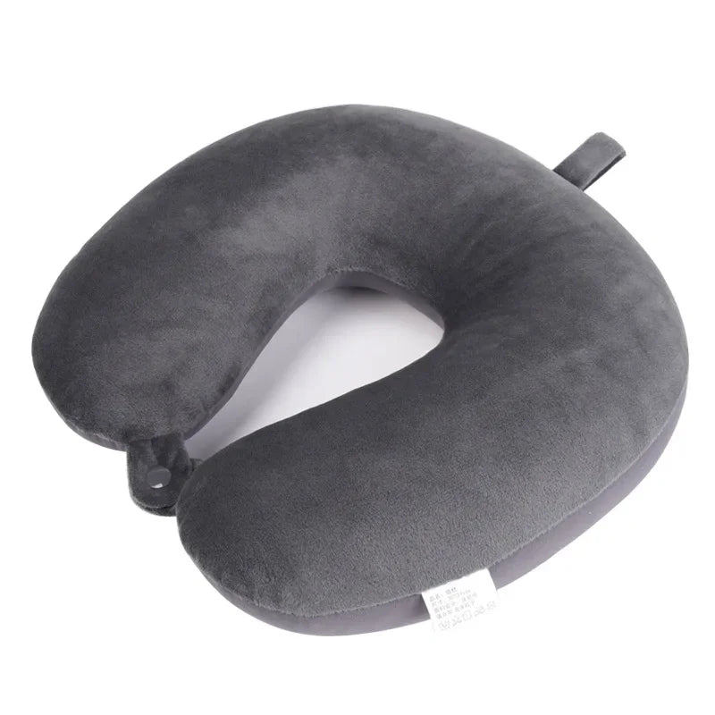 Travel Pillow Memory Foam Head Neck Airplane Pillow Traveling Car Home Office Travel Neck Flight Pillow Snap Strap Soft Cover